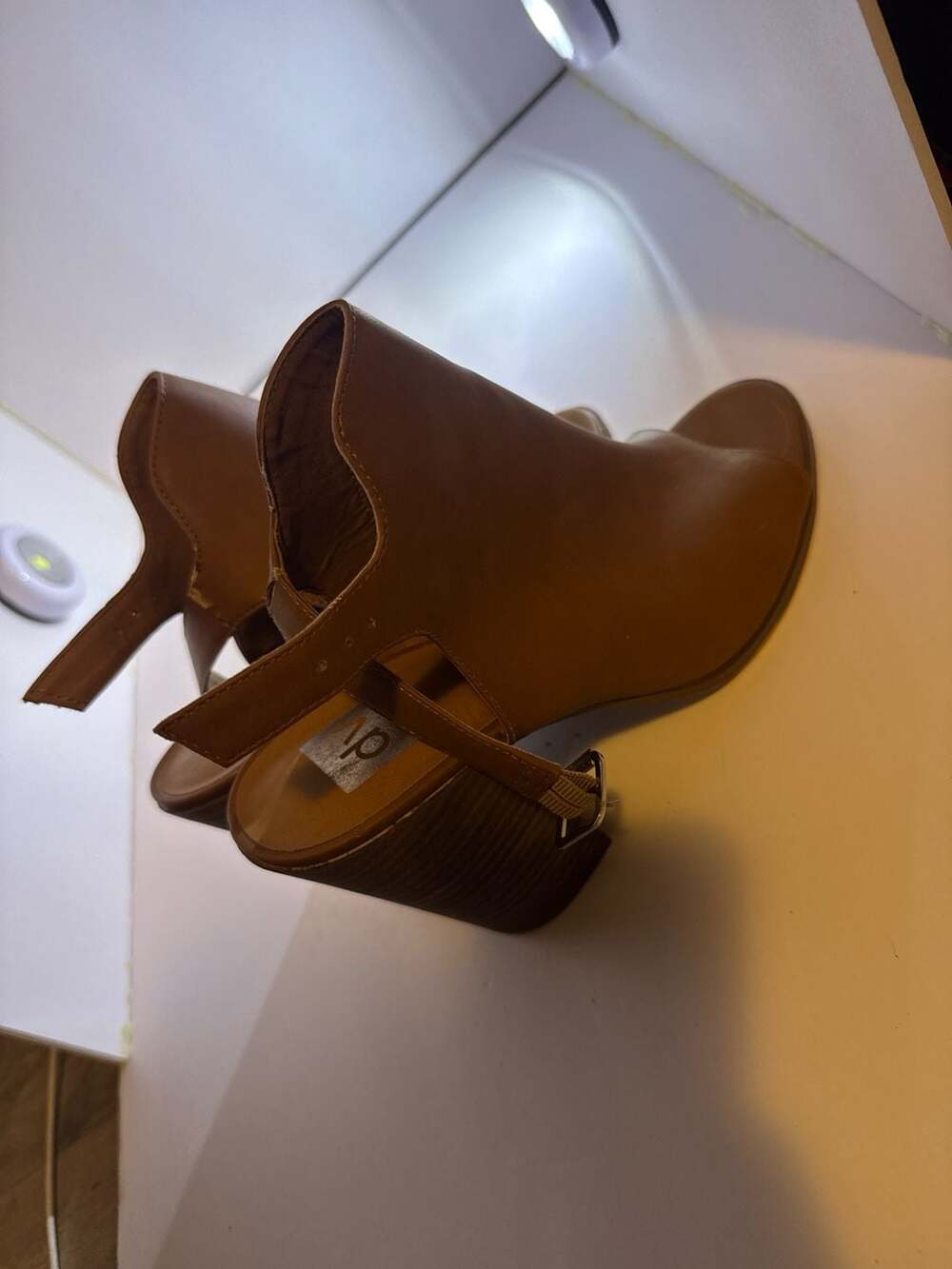 DV by Dolce Vita Cognac Faux Leather Peep Toe Block Heel Slingback Booties